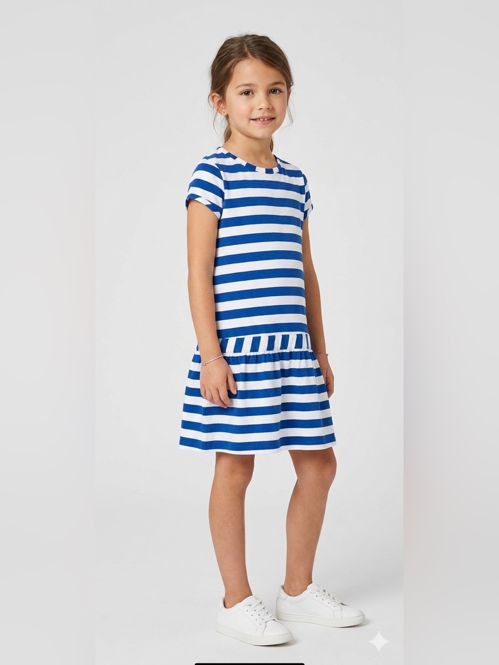 Jacadi Blue and White Striped Casual Drop-Waist Dress